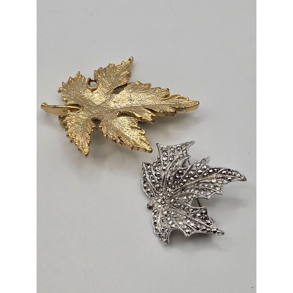 VTG 2PC Brooch Maple Leaf Set Gold Silver Tone Fall Classy Elegant Statement Pin - Picture 5 of 16
